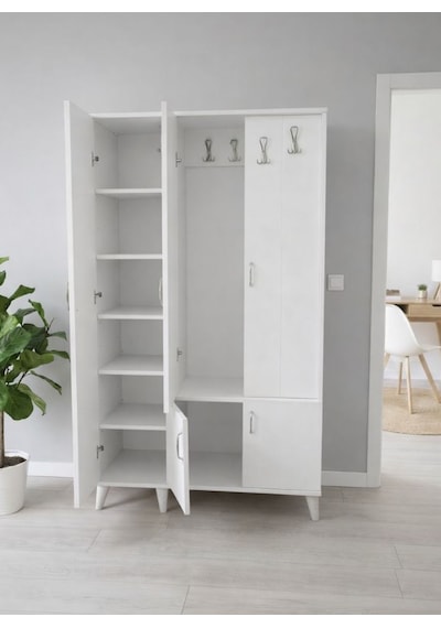 Zerkaconcept Belin 3 Kapaklı Portmanto Vestiyer Ayakkabılık Dolap Beyaz - M1 Beyaz