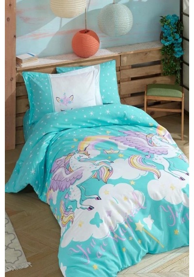 Magical Tek Kişilik Poplin Nevresim Takımı Aqua Aqua