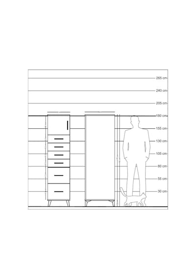 Kronos Dolap Tek Raflı 6 Çekmeceli Tek Kapaklı 44x59x182 Çam-çam Çam