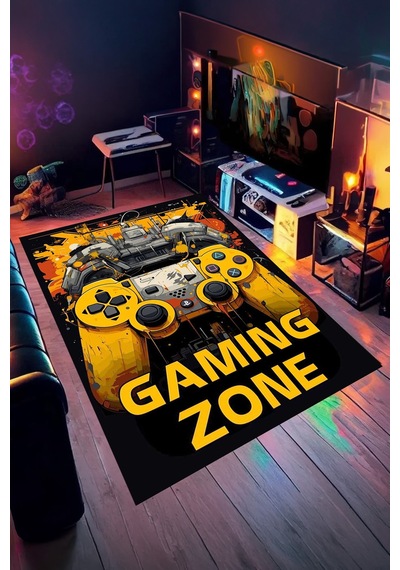 Gaming Zone Joystick Tasarım Yıkanabilir Kaymaz Taban Genç Odası Halısı Gnc4
