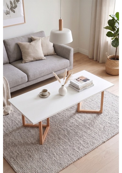 Blom Orta Sehpa Kayın Ahşap Ayaklı 120x60cm Beyaz-kayın Bl3-wk