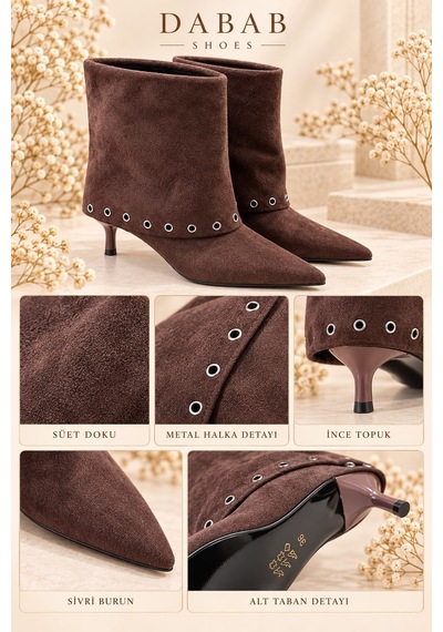 Dabab Shoes Lucıa Kadın Acı Kahve Süet Görünümlü Metal Halka Detaylı Sivri Burun 5 Cm İnce Topuklu Kısa Bot Bootie Acı Kahverengi Dabab Shoes Lucıa Kadın Acı Kahve Süet Görünümlü Metal Halka Detaylı Sivri Burun 5 Cm İnce Topuklu Kısa Bot Bootie Acı Kahverengi