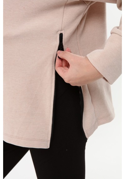 Luvmabelly Myra4283 Fermuarlı Hamile Sweatshirt -Bej