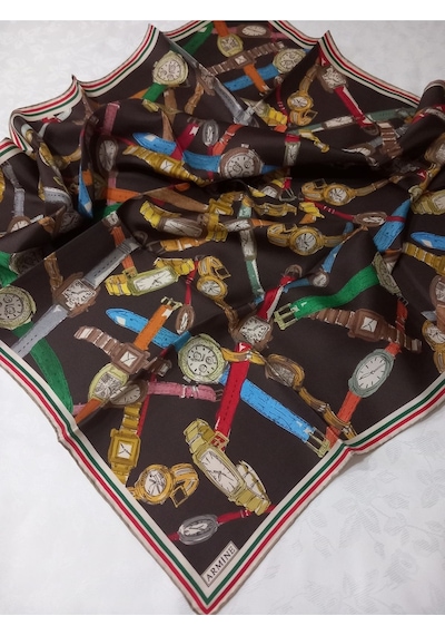 Armine 90x90 Acı Kahve Saat Desenli Tivil İpek Eşarp E24ya9141d02-85