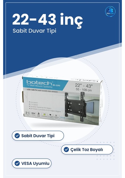 Tv Askı Aparatı Sabit Duvar Tipi 43 İnç 55x109 Cm Çelik Toz Boyal