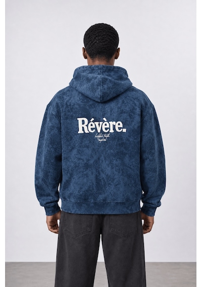 Respire Erkek Revere Nakışlı Yıkamalı Oversize Hoodie Lacivert