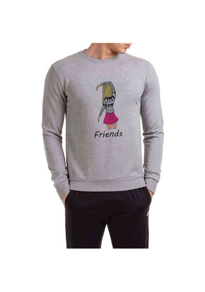 Friends Kalpli Kızlar Friends Baskılı Gri Erkek Sweatshirt