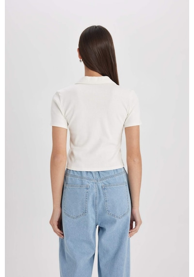 DeFacto Fitted Polo Yaka Fitilli Kaşkorse Kısa Kollu Beyaz Tişört A0379AX25SMWT32 DeFacto Fitted Polo Yaka Fitilli Kaşkorse Kısa Kollu Beyaz Tişört A0379AX25SMWT32