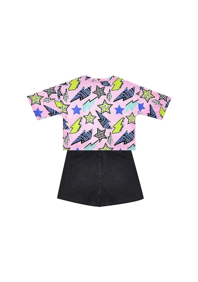 Denokids Mushi Yıldız Ve Şimşek Kız Çocuk T-shirt Denim Şort Takım Çok Renkli