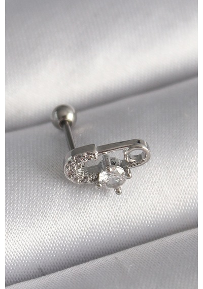 316l Çelik Gümüş Renk Zirkon Taşlı Toplu İğne Tragus Piercing 5886 Çok Renkli