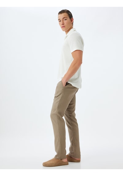 Koton Keten Pantolon Chino Cep Detaylı Düğmeli Taş 4sam40226hw Taş