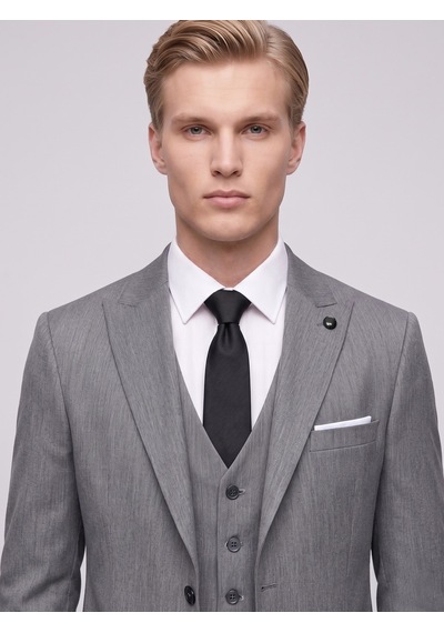 Tk6896 Erkek 3 Parça Slim Fit Çift Yırtmaçlı Takım Elbise Yelekli Şık Klasik Takım 6 Drop Antrasit