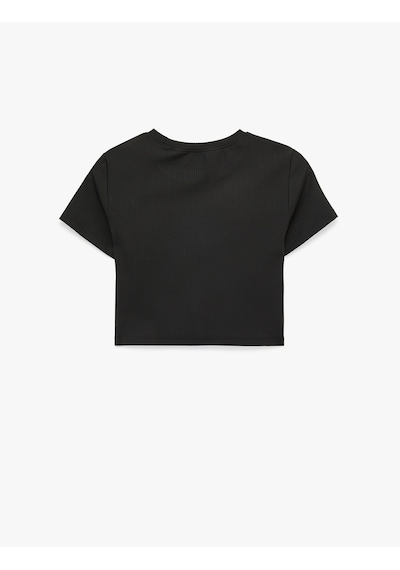 Koton Slim Fit Kısa Kollu Bisiklet Yaka Crop Spor Tişört Siyah 6sak10040nk