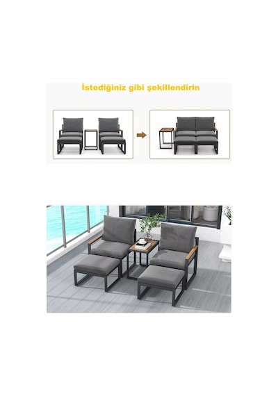 Kagu 5 Parça Metal Çerçeve Outdoor Multilounge Bahçe Balkon Mobilya,uzanma Koyu Gri