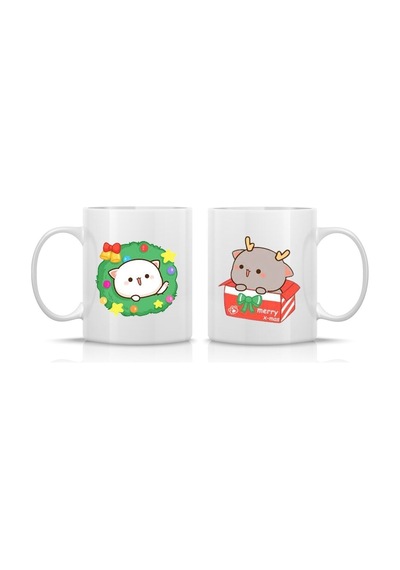 Mochi Cat Sevgili Çift Aşk Kupa Seti 2 Adet Beyaz