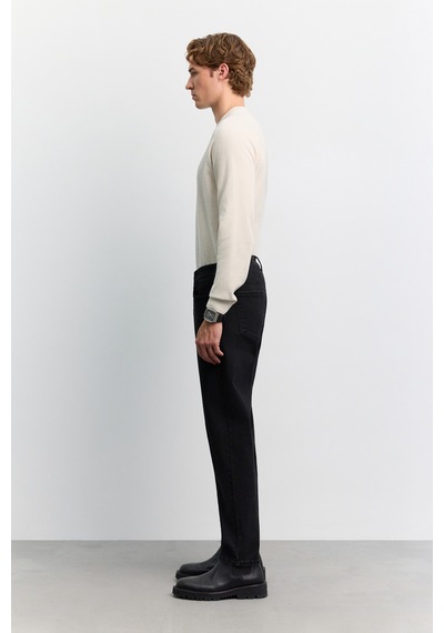 Avva Erkek Siyah Eskitme Yıkamalı Pamuklu Elastan Roma Crop Slim Fit Jean Pantolon A62y3525