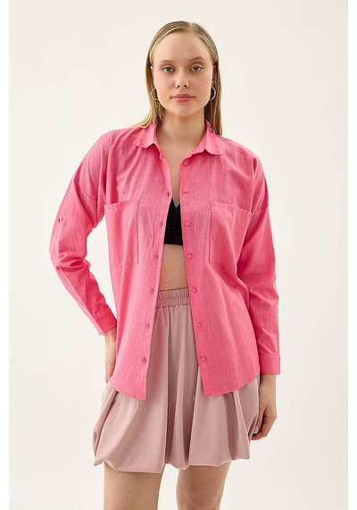 Vitrin Basic Oversize Önden Cepli Gömlek Fuşya