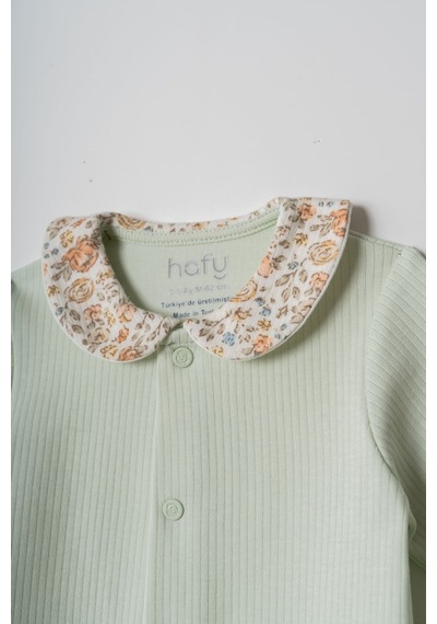 Hafy Baby Çiçek Yakalı, , Şirin Arı Desenli, Patikli Kız Bebek Tulumu Mint Yeşili