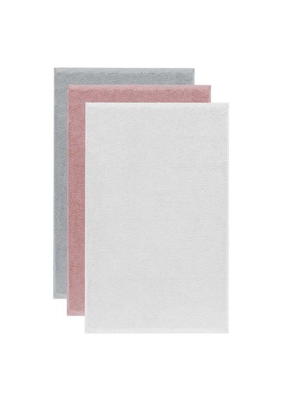 3 Lü Düz Renk El Yüz Havlu Seti %100 Pamuklu 50x90 Cm Gri-gül-beyaz Diğer
