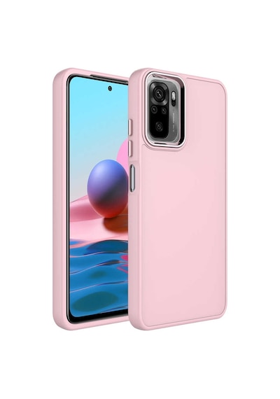 Zore Redmi Note 10s Kılıf Metal Çerçeve Ve Buton Tasarımlı Silikon Msra Luna Kapak - Pembe Pembe