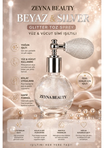 Beyaz&silver Glitter Toz Sprey, Yüz Ve Vücut Simi Işıltılı Beyaz - 602716742 Beyaz