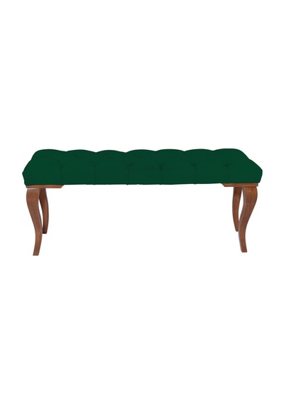 Gazzini Classic Torna Gürgen Ahşap Ayak Chester Model Kapitoneli Yeşil Puf Bench - Ceviz Ayak