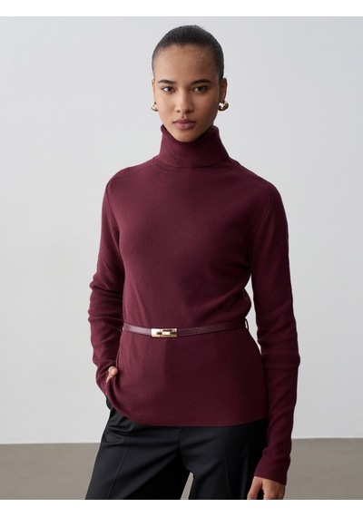 Dilvin 10861 Kaşmir Karışımlı Kemerli Kazak-bordo Bordo