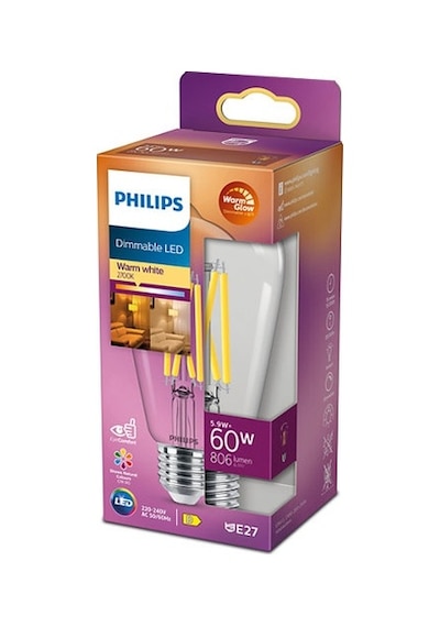 Philips LED Classic Dimlenebilir Şeffaf Filament Ampul 5.9W 806Lum 2700K Sarı Işık ST64 E27 (60W)