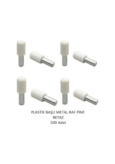 Plastik Başlı Metal Raf Pimi, Beyaz 500 Adet Beyaz