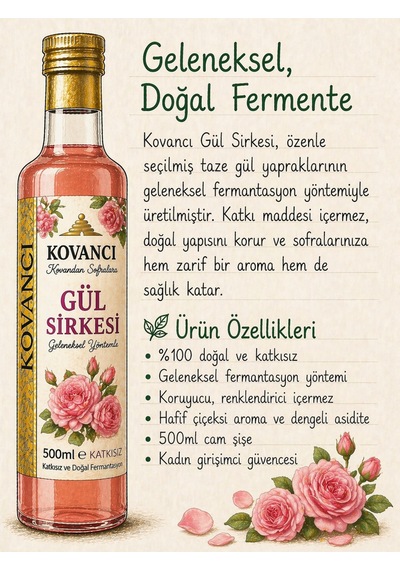 Gül Sirkesi 500 Ml -%100 Doğal Fermente,katkısız