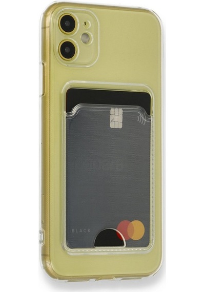 Apple Uyumlu iPhone 11 Kılıf Kart Bölmeli Şeffaf Silikon Kartlıklı