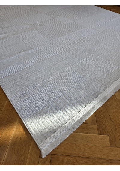 Elvey Home Bambu Krem Açık Gri Gerçek Bambu Kadife İnce Sık Dokuma Özel Ölçü Salon Koridor Oturma Odası Halısı Krem-a.gri