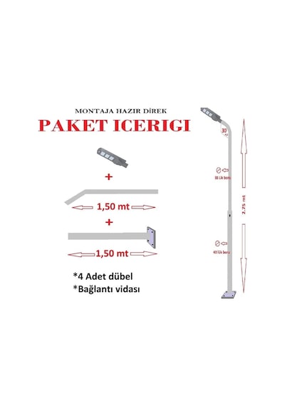 Güneş Enerjili Aydınlatma Lambası 1200w + 3m. Lamba Direği