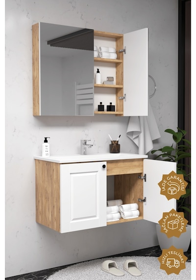 Teta Home Aldera 80 Cm Mdf Gövde Membran Kapak Banyo Dolabı Seti Atlantik Çam - Beyaz Teta Home Aldera 80 Cm Mdf Gövde Membran Kapak Banyo Dolabı Seti Atlantik Çam - Beyaz