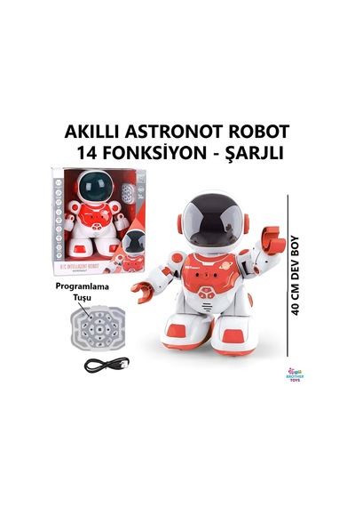 14 Fonksiyon Dev Boy Astronot Uzaktan Kumandalı Programlanabilir 40 Cm. Kırmızı