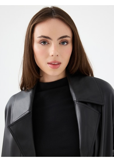 Loose Fit Kadın Trenchcoat Siyah