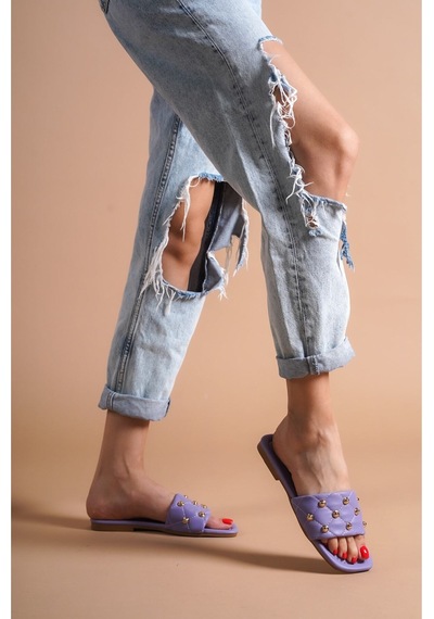 Munora Butik Zımba Detaylı Lila Terlik Lila Lila