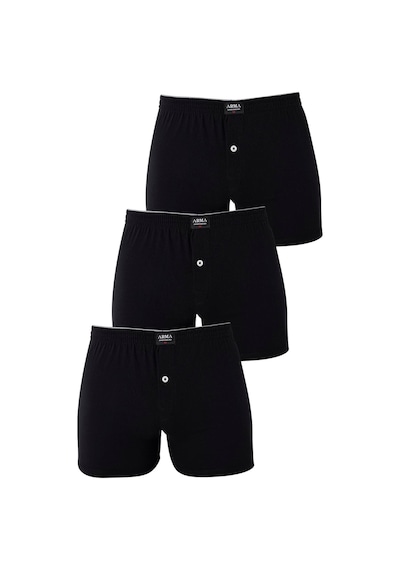 Arma Yıldız Erkek Siyah Düğmeli Boxer 3'lü Paket %100 Pamuklu Penye Siyah