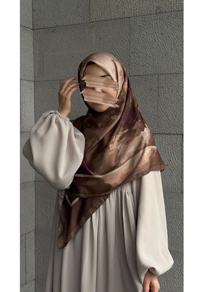 Qalortex Scarf Pamuklu Soft Luna Desen Eşarp-kahve/mürdüm Kahve-Mürdüm