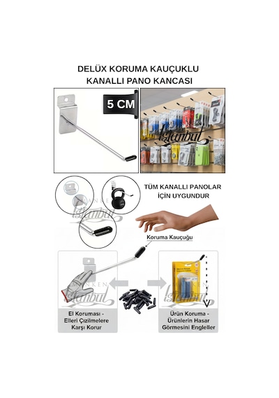 Kanallı Pano Kancası Koruma Kauçuklu 5 Cm Deluxe Raf Askısı Ekstra Güçlü 25 Adet Krom