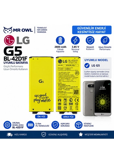 Lg G5 Uyumlu Bl-42d1f 2800 Mah 3.85v Li-ıon Batarya