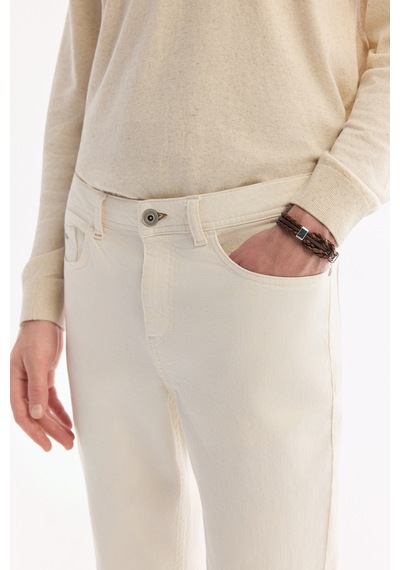 Avva Erkek Ekru Düz Yıkamalı Pamuklu Elastan Madrid Comfort Slim Fit Jean Pantolon A61y3508