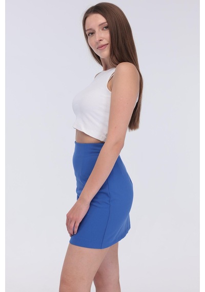 Selectmoda Kadın Gizli Fermuarlı Çok Renkli Mini Etek Mavi