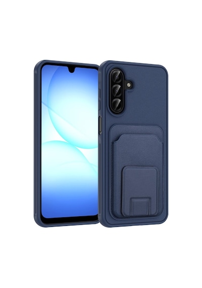 Samsung Galaxy A56 Uyumlu Kartlıklı Kılıf Gizli Kart Bölmeli, Stand Özellikli, Kamera Korumalı, Darbeye Dayanıklı, Deri Dokulu Telefon Kılıfı Lacivert