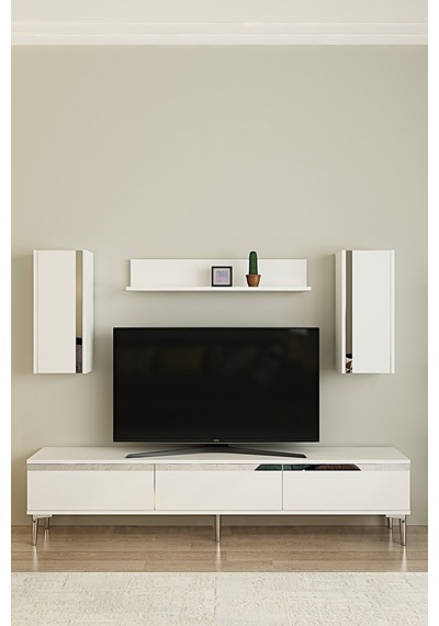 Tvr1898bs - Anka Tvr180 Tv Ünitesi Takım , Tv Sehpası Beyaz-sılver 180cm