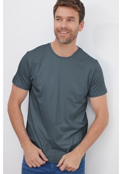 Tudors Erkek Slim Fit Dar Kesim Pamuklu Yumuşak Doku Esnek Kumaş Basic Gri Bisiklet Yaka Tişört-52097