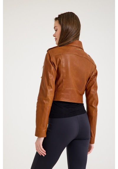 Fit Biker Kısa Bayan Deri Ceket Vb-1 Bk-2581 - 23489 Viski
