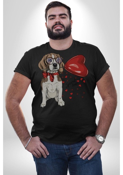 Poodle Ve Beagle Sevililer Günü Hediyesi Unisex Unisex Siyah Organik Baskılı T-shirt Penye Yüksek Kalite Siyah