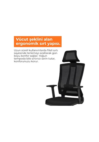 Eden Başlıklı Çalışma Koltuğu, Bel Destekli Ve Fileli Ofis Sandalyesi, 32 Dns Süngerli Siyah Yönetici Koltuğu, Diğer