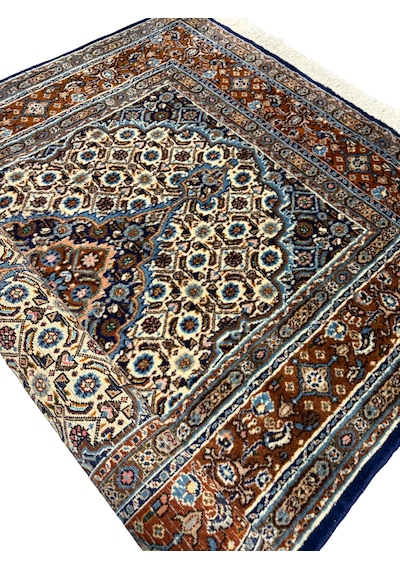 El Dokuma Sıfır İran Halısı 100x150 Lacivert Beyaz %100 Yün Halı Beyaz - Lacivert